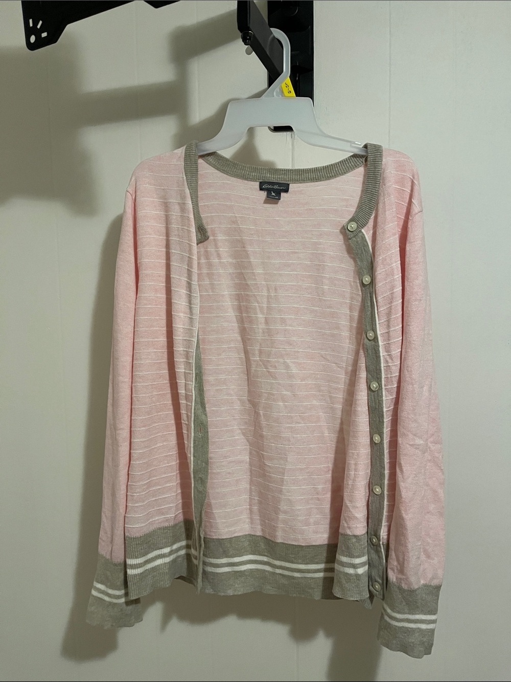 Eddie Bauer Light Pink and Taupe Striped Button Cardigan